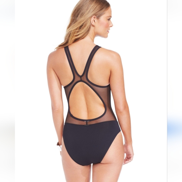 Vince Camuto Mesh Cutout Swimsuit Size 12 Black - Picture 2 of 8